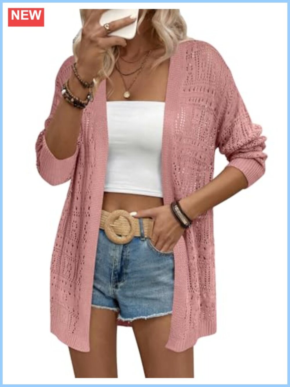 Crochet Cardigan Sweater Lightweight Boho Kimono Long Sleeve Open Front Beach